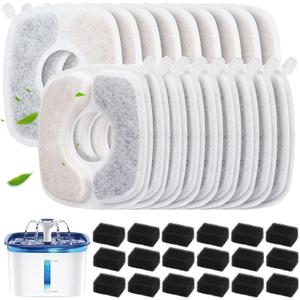 36 Pack Cat Water Fountain Filter Replacement Compatible with VEKEN 67oz/84oz/95oz/135oz Automatic Pet Fountain Dog Water Dispenser (18 Filters+ 18 Sponges)
