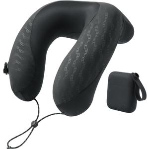 BENEUNDER Travel Neck Pillow for Airplane, Inflatable Compact 360Head Support Pillow, Comfortable Breathable Cover for Travel, Train,Car with Storage Bag, Black