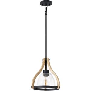 HANASS Pendant Light Fixtures, Farmhouse Wood and Glass Pendant Lighting for Kitchen Island, Rustic Pendant Lights, Height Adjustable, MD89437 (Oak)