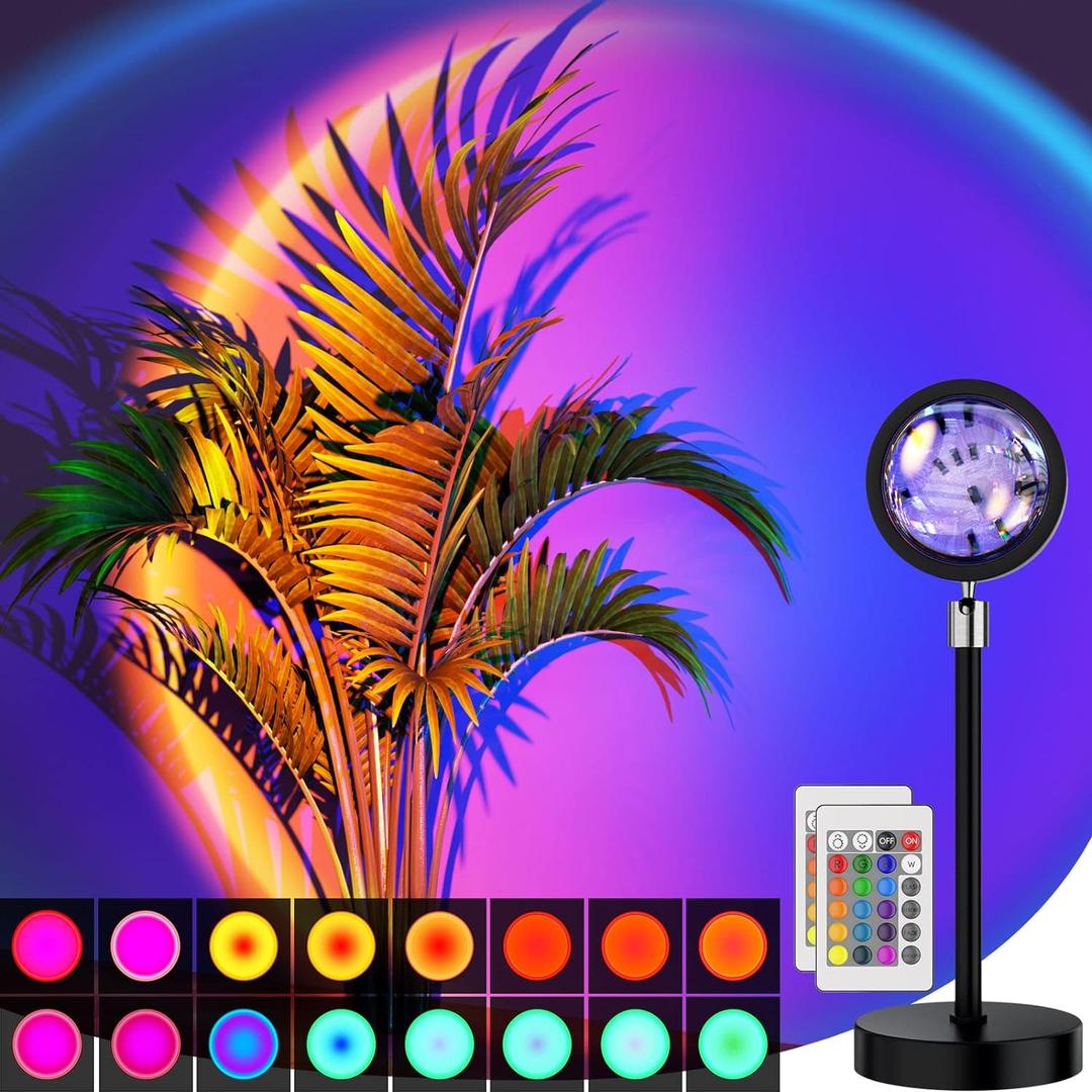 Bavcieu Sunset Lamp Projection Led Lights with Remote, Multicolor Night Light 360 Rotation Rainbow Lights 4 Modes Setting for Photography/Selfie/Party/Home/Living Room/Bedroom Decor, Gifts for Women
