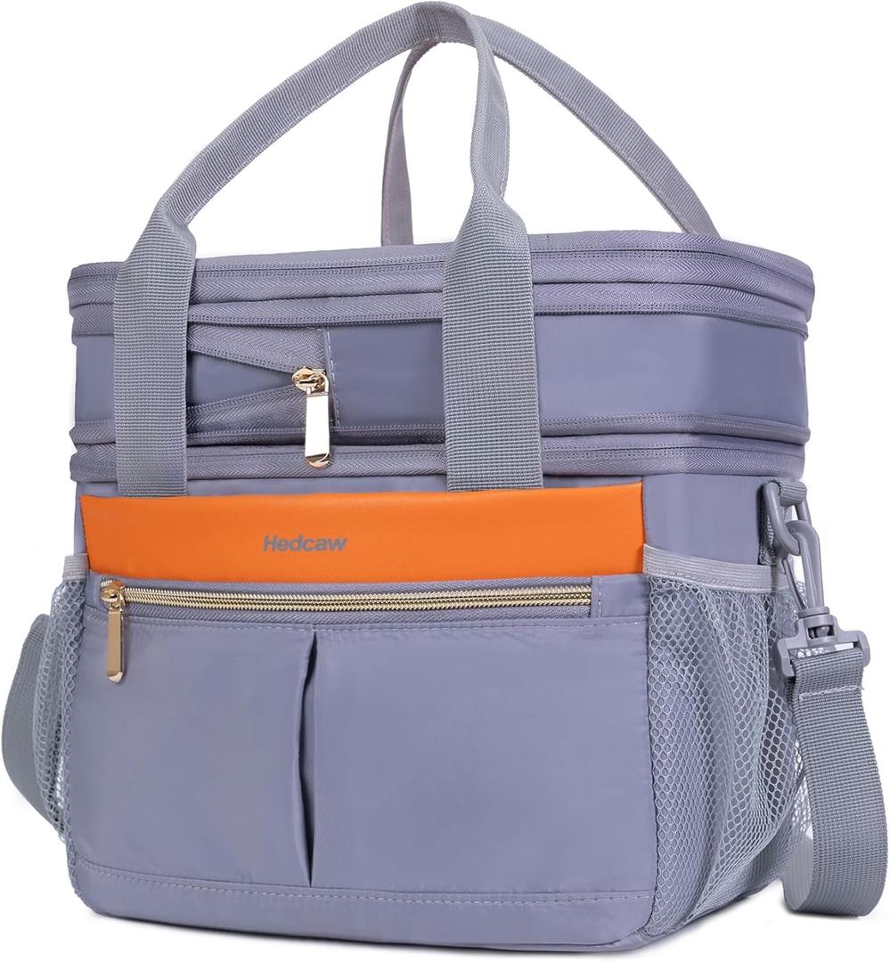 Lunch Box for Women Double Deck Insulated Lunch Bag Women Expandable Leakproof Reusable Lunch Cooler Bag for Work, Office, Picnic, Grey (Gray)