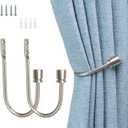 2 x Curtain Holdbacks, 2 Pack Wall Mounted Drapery Tiebacks with Screws, Heavy Duty Metal Decorative Window Drapery Holders, Curtain Holders with U Shape for Home Office, Silver