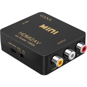 GANA HDMI to RCA AV Converter - 1080P HDMI to 3RCA CVBS AV Composite Video Audio Adapter - Supports PAL/NTSC with USB Charge Cable for PC Laptop HDTV DVD