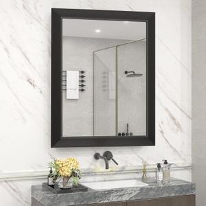 SMIROR Matte Black Bathroom Mirror for Over Sink 20x 24 inch, Metal Thick Frame Rectangle Vanity Mirror for Wall, Anti-Rust, Horizontally or Vertically Mounted