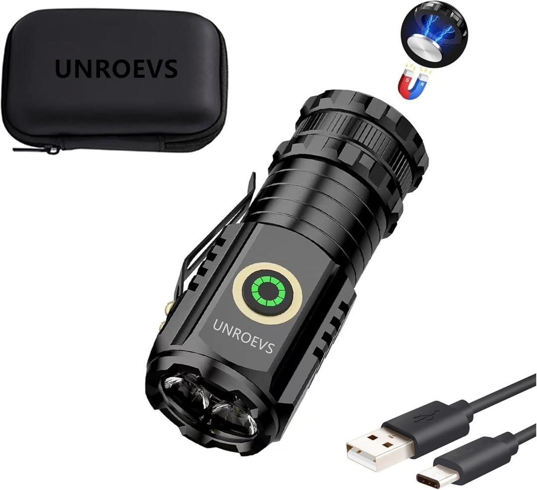 UNROEVS Mini Flashlight 2550 Lumens Rechargeable USB C Charging, Small EDC Flashlight 5 Modes, Pocket Light with Clip, Magnetic Flashlight for Outdoor,Gifts for Home,Camping, Hiking,Emergency