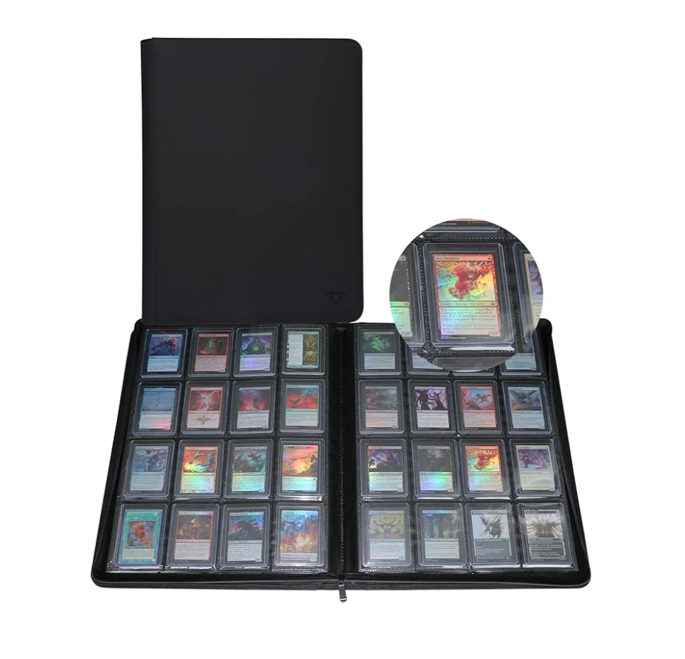 GrinOwl 16 Pocket Toploader Binder, Holds 640 Top Loaders, Large Toploader Card Binder with Sleeves for Cards in 3" x 4" Toploaders
