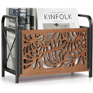 Magazine Holder, Magazine Rack Floor, Wood Magazine File Holder, Magazine Organizer, Album Storage for Vinyl Records, Farmhouse Magazine Storage Rack for Magazines, Newspapers, Books