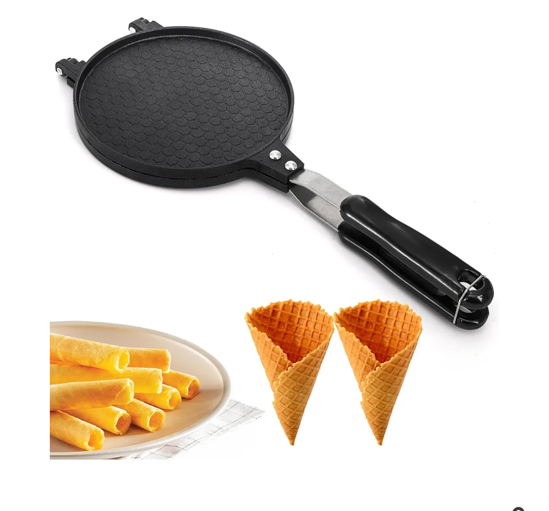 Dicunoy Waffle Cone Maker, Nonstick Ice Cream Cone Maker, 6.7" Egg Roll Crepe Pan, Camp Pancake Crispy Cone Omelet Mold for Waffle Cups, Choco Tacos, Fuel Gas Stoves Only