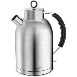 ASCOT Electric Kettle, Electric Tea Kettle Hot Water Kettle Stainless Steel Kettle 1.6L 1500W Retro Tea Heater & Boiling Water, Auto Shut-Off and Boil-Dry Protection (Matte Silver)