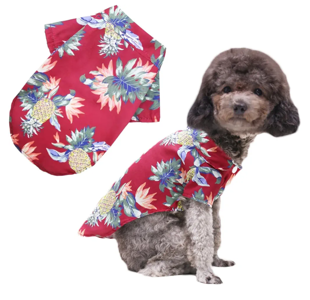Hawaiian Shirt for Small Dogs & Cats - Lightweight Breathable Pet Tshirt with Vibrant Fade-Resistant Colors for Small Dog cat Daily Use (S, RED)