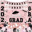 Graduation Decorations Class of 2025, Black Pink Graduation Party Decorations Set Includes Congrats Grad Backdrop Banner, 2025 Foil Balloons and Latex Balloons, Graduation Party Supplies