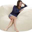 5FT Large Bean Bag Chair Cover - Soft Fluffy Dutch Velvet Bean Bag Bed (No Filling, Cover Only), Comfy 5FT Bean Bag Cover, Oversized Lazy Sofa Cover (Creamy)