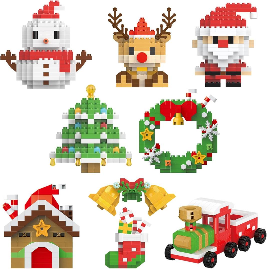 CHHOEAV 8 Pack Mini Christmas Building Blocks Toys, Classroom Prizes Birthday Gifts, Christmas Stocking Stuffers for Kids Boys Girls Age 6-12+