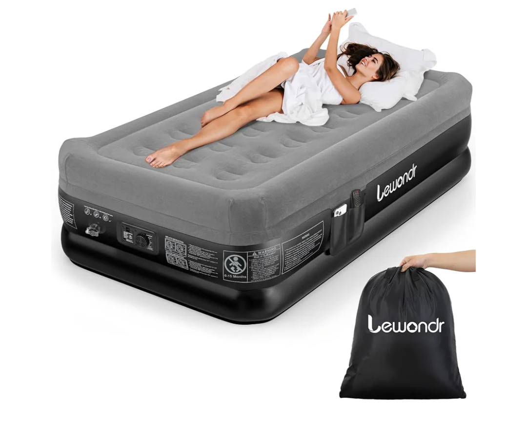 Twin Air Mattress with Built in Pump,18" Deluxe Blow Up Mattress, Adjustable Self Inflating Air Mattress, 2Min Fast Inflatable Mattress for Camping, Home, Guests, Travel(550 lb MAX), Gray