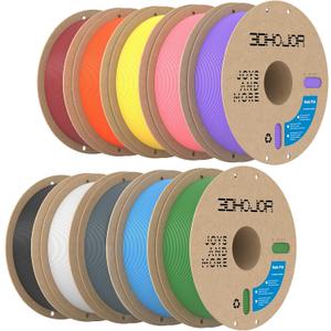 3DHoJor Basic PLA 3D Printer Filament Bundle,10KG PLA Filament 1.75mm, 3D Filament 1KG Spool, 10 Pack,Black+White+Fire Engine Red+Green+Light Blue+Orange+Grape Purple+Yellow+Light Grey+Barbie Pink