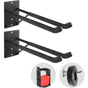 14" Large Heavy Duty Garage Hooks, 2-Pack Steel Garage Storage Hooks with Support Rods, Utility Wall Mount Hangers for Power Tools, Car Tires, Ladders, Chairs, Garden Tools and More