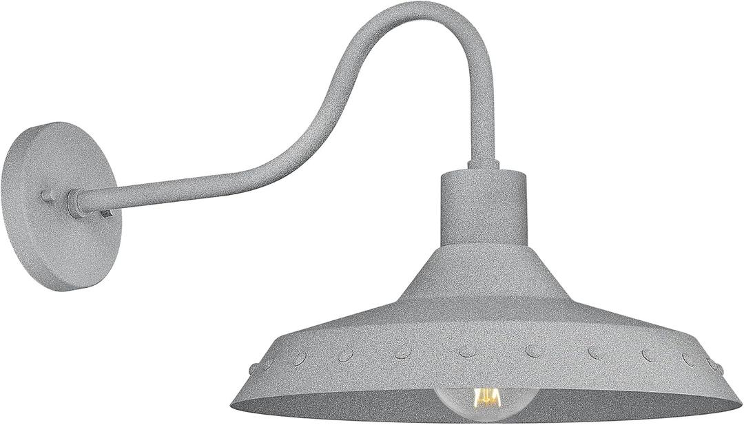 Barn Lights Outdoor, HWH 16'' Gooseneck Light Fixture Large Dome Barn Wall Sconce Lighting, Modern Outdoor Wall Lights for House Porch Garage, Grey Finish, 5HJX101B Grey