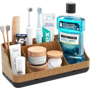 Bathroom Counter Organizer and Storage, 7 Slots Detachable Toothbrush Holders for Bathrooms, Anti-Slip Electric Toothbrush and Toothpaste Holder Countertop