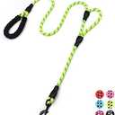 Rope Dog Leash 6ft Long,Traffic Padded Two Handle,Heavy Duty,Reflective Double Handles Lead for Control Safety Training,Leashes for Large Dogs or Medium Dogs,Dual Handles Leads(Green)
