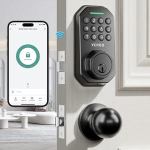 Keyless Entry Door Lock with Handle Wi-Fi Door Locks for Front Door Anti-Peeping Password App Control Smart Door Lock for Homes Hotel Bedroom Doors with 2 Door Knobs