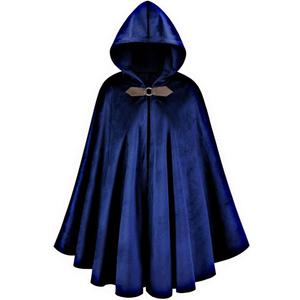 Medieval Cloak with Hood for Women's Men's, Vintage Velvet Renaissance Cape Adults Halloween Christmas Party Outfits (39''/100cm, Blue)