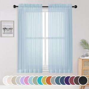 OWENIE Sheer Curtains 63 inch Length 2 Panels Set, Light Weight Soft Solid Fimly Sheer Curtains for Basement Bedroom Living Room, Light Filtering Airy Voile Sheer Curtain with Rod Pocket, 42Wx63L inch