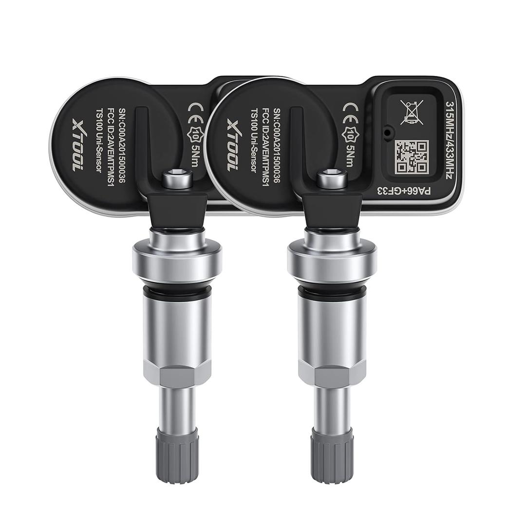 XTOOL TPMS Sensors TS100, 315/433 MHz 2-in-1 Tire Pressure Monitoring Sensors for TP150, Metal Screw-in Valves, (1 Pair)