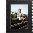 11x14 Picture Frame with Mat for 8x10, Wavy Edge Wooden Real Glass Photo Frame for Wall Hanging, Black, 1 Pack