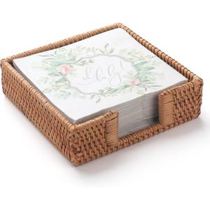 Rattan Napkin Holder Square, Wicker Napkin Basket for Kitchen, Flat Napkin Holders for Paper Napkins, Woven Luncheon Napkin Holder for Table (7.5 x 7.5 x 2.5 inch)