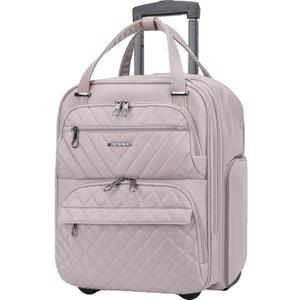 KROSER Carry On Underseat Multi-functional, 16-inch Underseater Lightweight Overnight Suitcase for Women, Dusty Pink