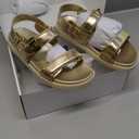 DREAM PAIRS Women's Comfortable Open Toe Flat Sandals Fashion One Band Summer Dessy Sandals (9, Gold-metallic)