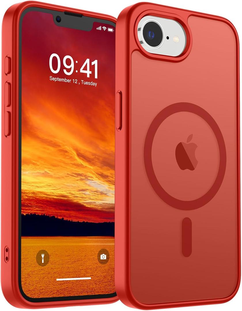 SUPFINE Magnetic for iPhone 16e Case 2025 (Compatible with MagSafe)(Military Grade Drop Protection) Slim Translucent Matte Shockproof with Anti-Fingerprint Phone Case,Red