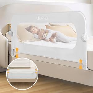 Bed Rail for Toddlers,Swing Down Kids Bed Rails Guard for Twin,Full,Queen,Bunk Size Bed,Extra Tall Child Bed Rail Guard with Reinforced Anchor Safety System,59" L x 31" H,White