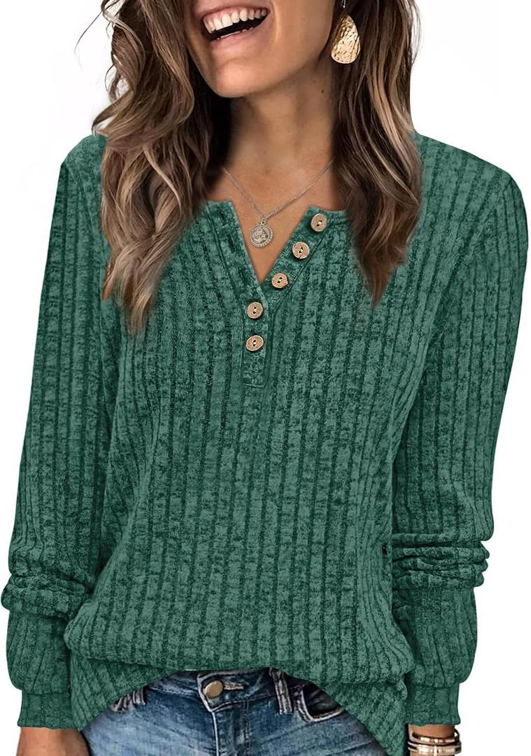 XIEERDUO Sweater for Women Winter Clothing Long Sleeve Shirts Fall Fashion Must Haves Comfiest Airport Outfits Trendy (Dark Green)