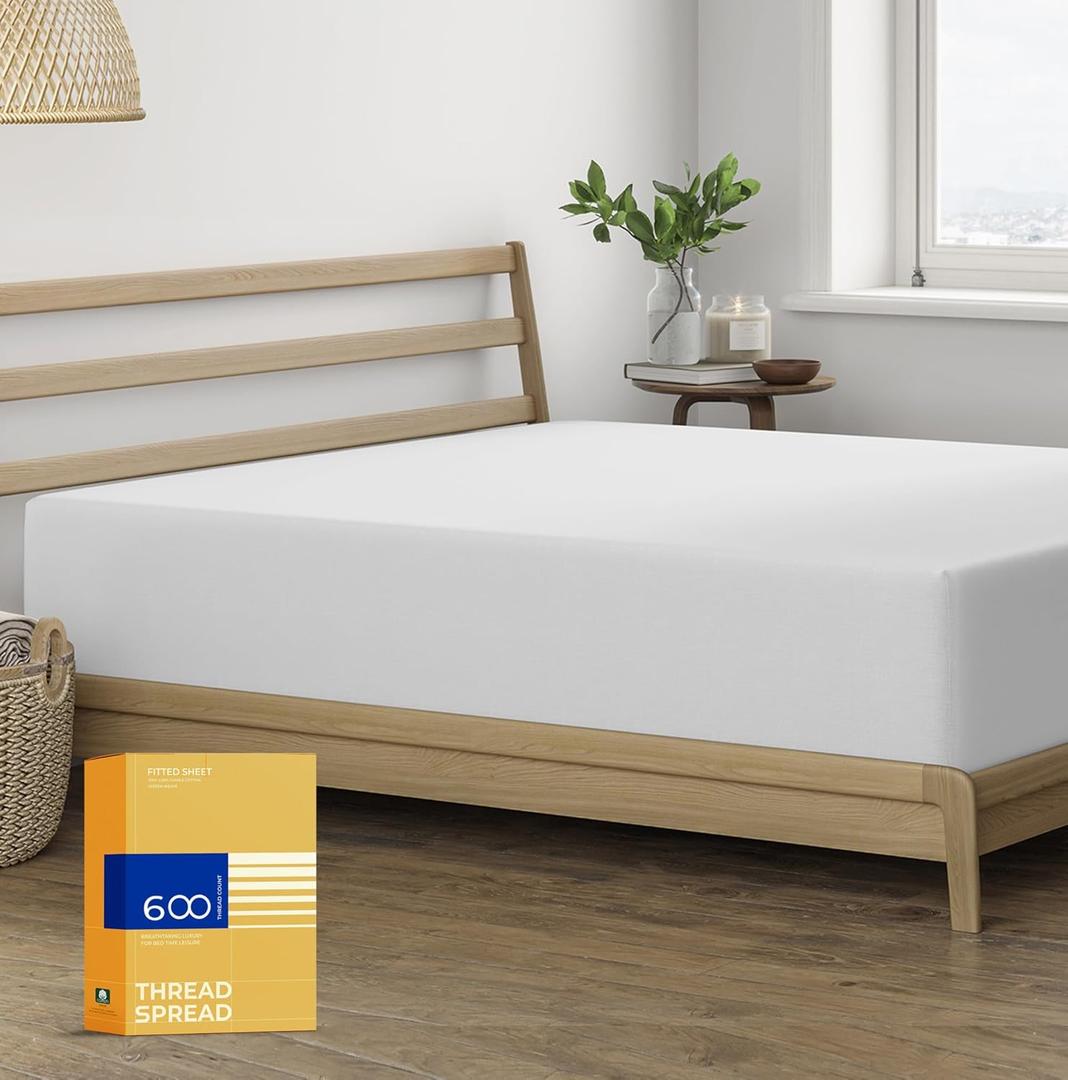 Thread Spread 100% Cotton Queen Fitted Sheet Only - 600 Thread Count Cotton Fitted Sheet Queen, Luxuriously Soft, Cooling 16" Deep Pocket Sateen Weave Bottom, Luxury Hotel Quality - Silver Grey