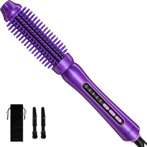 Thermal Brush 1 Inch for Short Hair, Anti-Scald & No Falling Off Flexible Silicone Bristles Heated Round Brush, Ceramic Tourmaline Styling Brush, 5 Temperatures Curling Brush, Dual Voltage