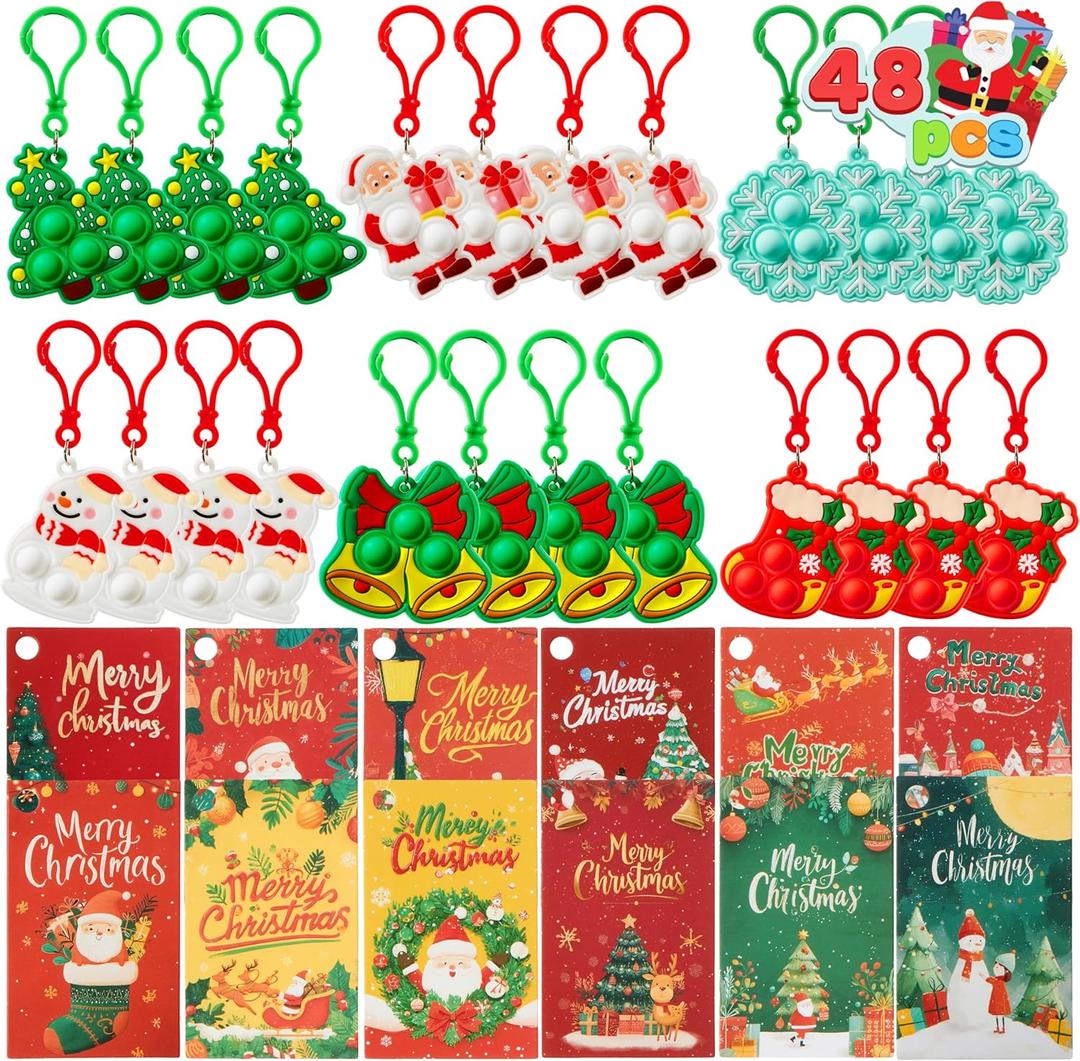 JOYIN 48 PCS Christmas Pop Fidget Toys with Cards, Xmas Pop Game, Party Favors for Kids, Christmas Stocking Stuffers, Goodies Bag Fillers for Children Adults Anxiety Stress Reliever Office Desk