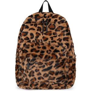 Fluffy Cheetah Print Backpack, Cute Y2k Animal Fur 14 inch Scene Book Bag For Women, Fashion Simple Personal Item Aesthetic Girls Bag