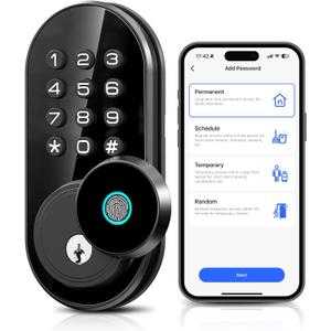 TEEHO TE342 Fingerprint Smart Keyless Entry Door Lock with Keypad, Bluetooth App Remote Control - Electronic Deadbolt for Front Door - Auto Lock - Matte Black