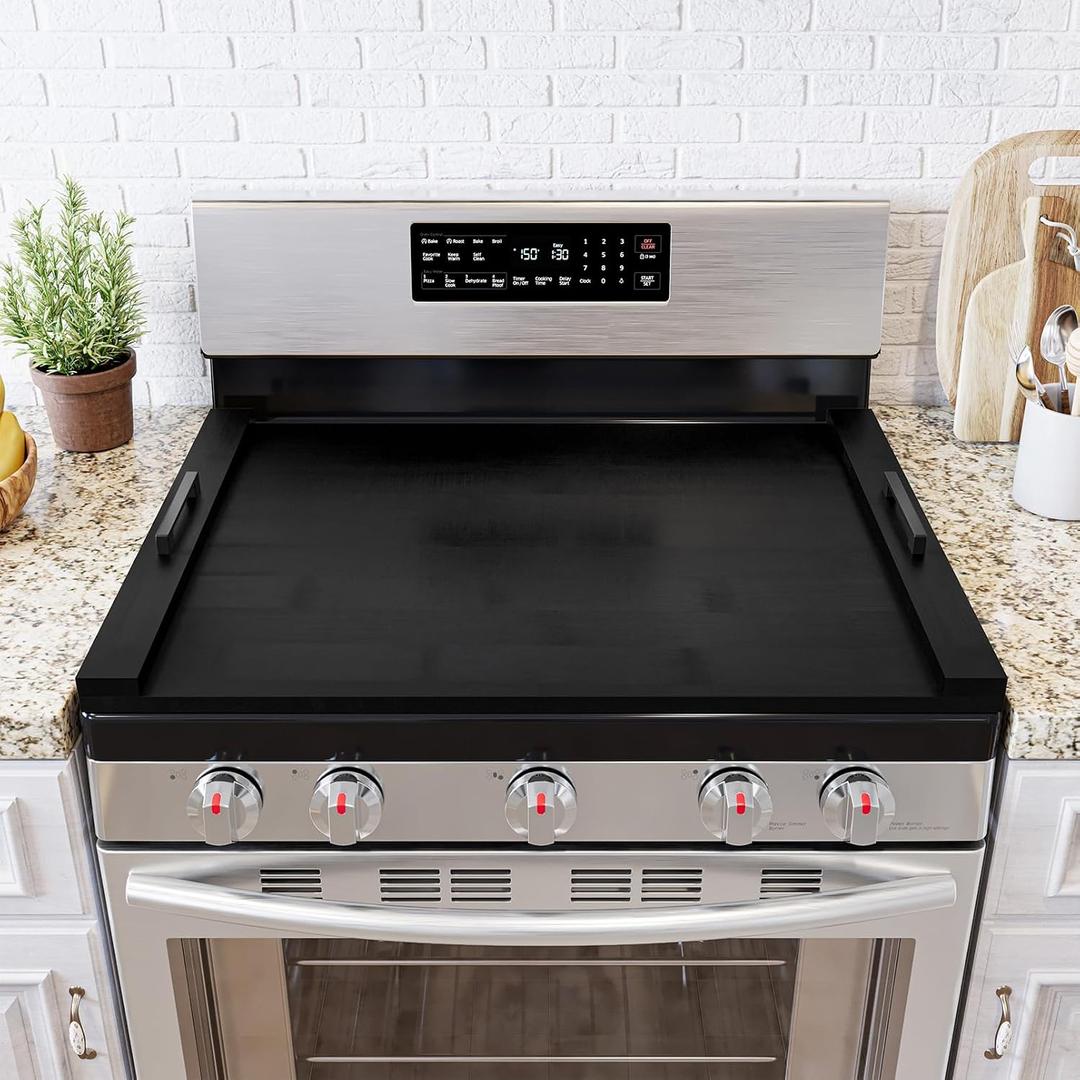 SpaceAid Noodle Board Stove Kitchen Cover with Handles, Top Covers for Gas Burners and Electric Stove, Oven Decor Accessories Wood Tray for Countertop, Black Bamboo, 29.5"W x 22"D x 2.1"H