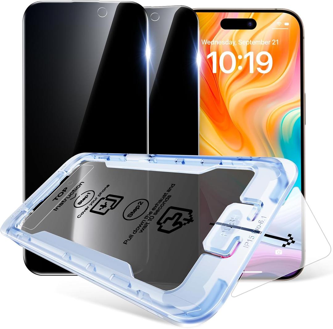 SMARTDEVIL Privacy Screen Protector for iPhone 16 Pro, 9H+ Hardness 28 Anti Spy Private Shatterproof Tempered Glass, Auto Dust-Elimination, Bubble Free, Easy Installation-2Pack