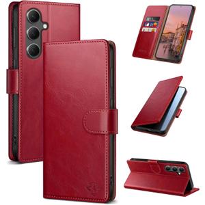 Wallet Case for Samsung Galaxy S24 with RFID-Blocking Credit Card Holder, PU Leather Folio Flip Cover Women Men Protective Phone Case Compatible with Samsung S24, Red