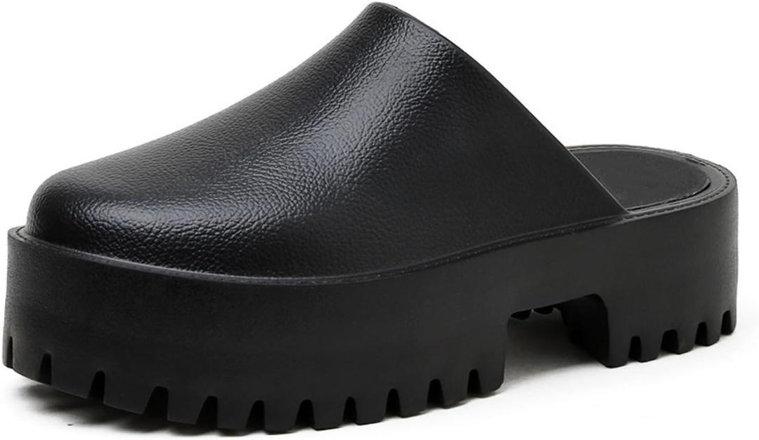 Womens Platform Mules Slip On Sandals Closed Toe Clogs Non-Slip Thick Sole Waterproof Slippers (9, Black)