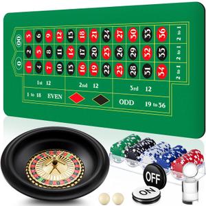 Lunmon 16" Roulette Wheel Set Layout Mat (36"x 18") for Casino Night, Green