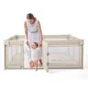 Baby Playpen for Babies and Toddlers, 59 x 79in Large Playpen with Double Door, Full Steel Frame & Oxford Fabric, 0-24 Months Safe Play Area for Infant and New Parents(Khaki)