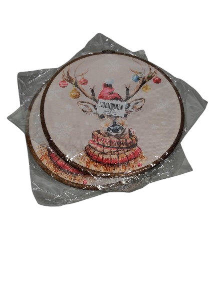 heiyihe Round Christmas Reindeer Canvas Hanging Prints, 10x10 Inches Round Christmas Canvas Frame Wall Art Decor, Embroidery Kit Decor for Home Living Room, Xmas Gift Ideas for Family Friends-A12 2 pc