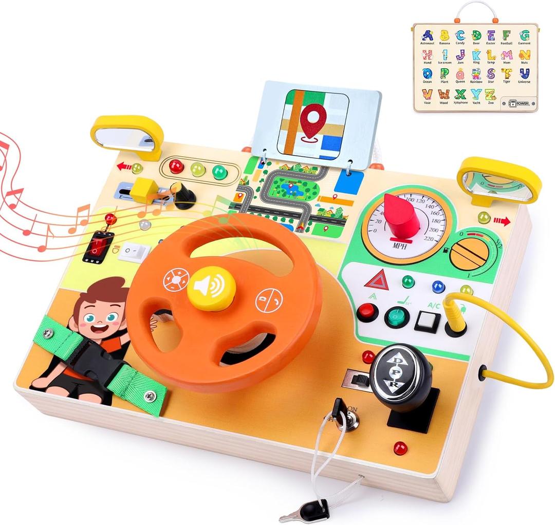 Busy Board for Toddlers - Montessori Educational Toy for 1-3 Year Old Boys & Girls | Travel-Friendly Sensory Learning Activity | Ideal for Kids with Autism(Busy Board v6)