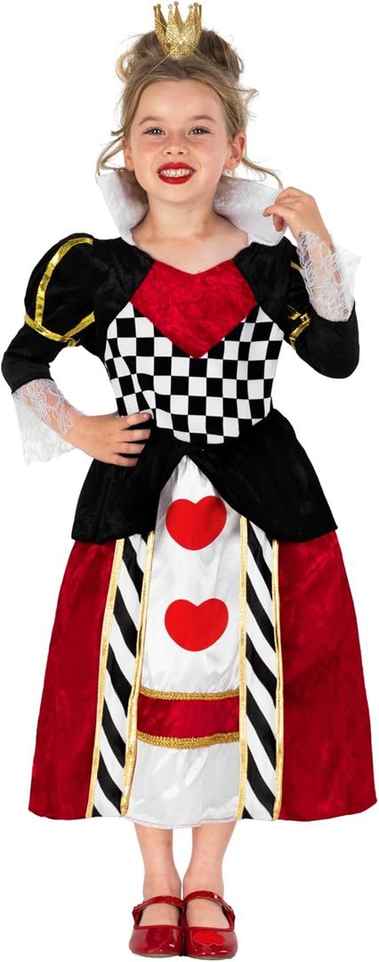 fun shack Queen of Hearts Costume for Girls, Royal Dress Up Outfit, Kids Queen Costume for Parties and Events (Small)