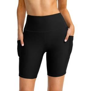 Kayrth Women's 7" High Waisted Swim Shorts with Side Pockets UPF50+ Board Swimsuit Shorts for Women Bathing Suit Bottoms, Size S