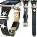 Leather slim Brown Black Star Band Compatible Apple Watch Women 38mm 40mm 41mm 44mm 42mm 46mm 45mm 49mm.Jullstar Starlight Metal Charms Dressy Strap for iphone Watch Series Ultra SE 10 9 8 7 6 5 4 3 2 1